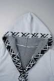 Elegant Letter Patchwork Hooded Collar Outerwear