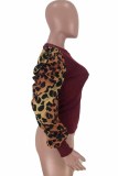 Casual Print Leopard Patchwork O Neck Tops