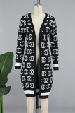 Casual Letter Patchwork Cardigan Collar Outerwear