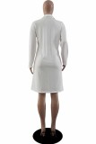 Elegant Print Letter Turndown Collar One Step Skirt Dresses