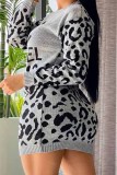 Casual Letter Patchwork O Neck Wrapped Skirt Dresses