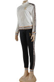 Elegant Simplicity Letter Embroidered Zipper Collar Long Sleeve Two Pieces
