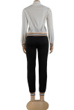 Elegant Simplicity Letter Embroidered Zipper Collar Long Sleeve Two Pieces