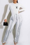 Street Print Tassel Letter O Neck Long Sleeve Two Pieces