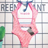 Sexy Vacation Print Backless Letter Swimwears