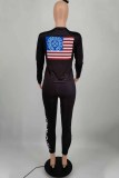 Casual Street Print Patchwork O Neck Long Sleeve Two Pieces