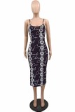 Sexy Print Letter Spaghetti Strap Wrapped Skirt Dresses
