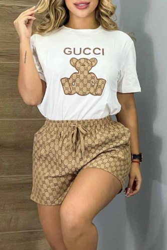 Casual Letter Embroidered O Neck Short Sleeve Two Pieces