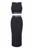 Sexy Letter Patchwork U Neck Sleeveless Two Pieces