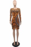 Sexy Print See-through Letter O Neck One Step Skirt Dresses