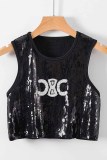 Casual Street Geometric Sequins Patchwork O Neck Tops