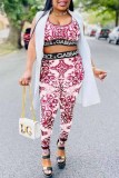 Casual Print Patchwork Letter U Neck Sleeveless Two Pieces