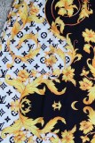 Elegant Print Patchwork Letter Ribbon Collar Printed Dresses