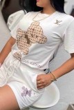 Casual Elegant Character Print Letter O Neck Short Sleeve Two Pieces