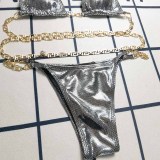 Sexy Vacation Solid Bandage Chains Swimwears