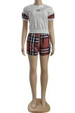 Casual Letter Striped Embroidered Patchwork O Neck Short Sleeve Two Pieces