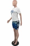 Casual Street Print Letter O Neck Short Sleeve Two Pieces