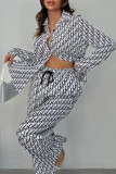 Casual Print Letter Turndown Collar Long Sleeve Two Pieces
