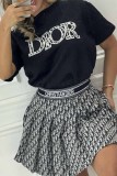 Casual Elegant Letter Embroidered Patchwork O Neck Short Sleeve Two Pieces