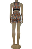 Casual Plaid Patchwork U Neck Sleeveless Two Pieces