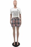 Casual Striped Print Patchwork O Neck Short Sleeve Two Pieces