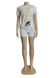 Casual Letter Embroidered Three-dimensional Pattern O Neck Short Sleeve Two Pieces