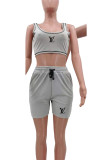 Casual Sportswear Letter Draw String Pocket Contrast U Neck Sleeveless Two Pieces
