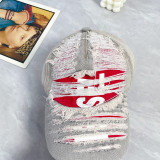 Casual Street Letter Print Ripped Distressed Patchwork Hat