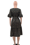 Celebrities Letter Print Ruched Patchwork O Neck A Line Dresses