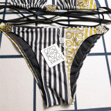 Sportswear Stripe Backless Strap Design Patchwork Swimwears