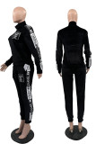 Casual Letters Patchwork Zipper Zipper Collar Long Sleeve Two Pieces