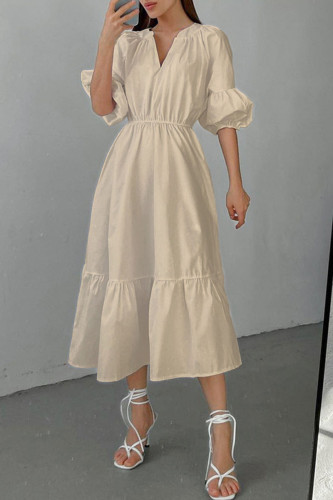 Casual Elegant Solid Patchwork V Neck A Line Short Sleeve Dress