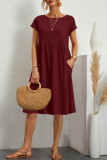 Casual Solid Patchwork O Neck A Line Short Sleeve Dress