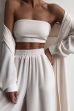 Fashion Casual Solid With Belt Strapless Three Pieces