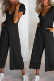 Casual Solid Patchwork V Neck Boot Cut Jumpsuits