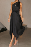 Fashion Solid Fold One Shoulder Irregular Dress Dresses