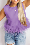 Casual Solid Feathers O Neck Tops