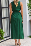 Casual Solid Hollowed Out O Neck Waist Skirt Dresses
