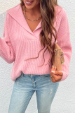 Casual Solid Patchwork Turndown Collar Tops Sweater