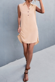 Casual Solid Patchwork Turndown Collar Straight Dresses