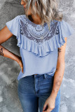 Casual Solid Flounce O Neck T-Shirts