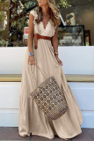 Casual Solid Lace V Neck Waist Skirt Dresses
