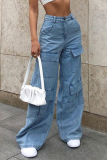 Casual Solid Patchwork Loose Denim Jeans