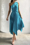 Fashion Solid Fold One Shoulder Irregular Dress Dresses