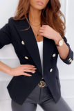Elegant Solid Patchwork Buttons Turn-back Collar Outerwear