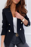 Elegant Solid Patchwork Buttons Turn-back Collar Outerwear