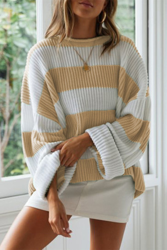 Fashion Sweet Striped Contrast O Neck Tops