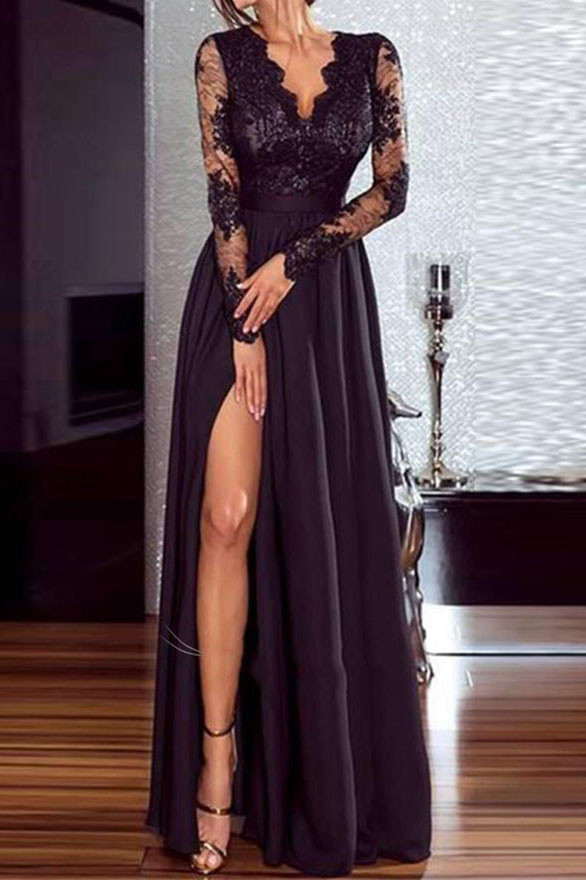 Sexy Elegant Embroidery Lace Embroidered V Neck One Step Skirt Dresses