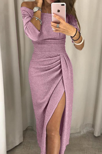 Sexy Elegant Formal Solid Patchwork Asymmetrical Off the Shoulder Evening Dress Dresses