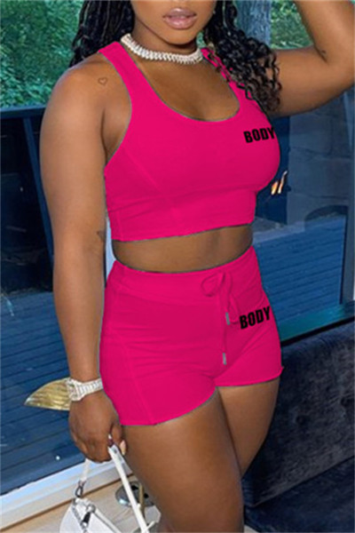 Fashion Casual Letter Print Basic U Neck Sleeveless Two Pieces